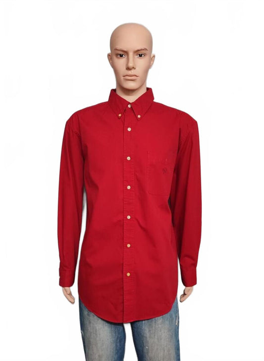 Vintage Chaps Plain Long Sleeve Button Down Smart Casual Shirt Red Men's Size XL