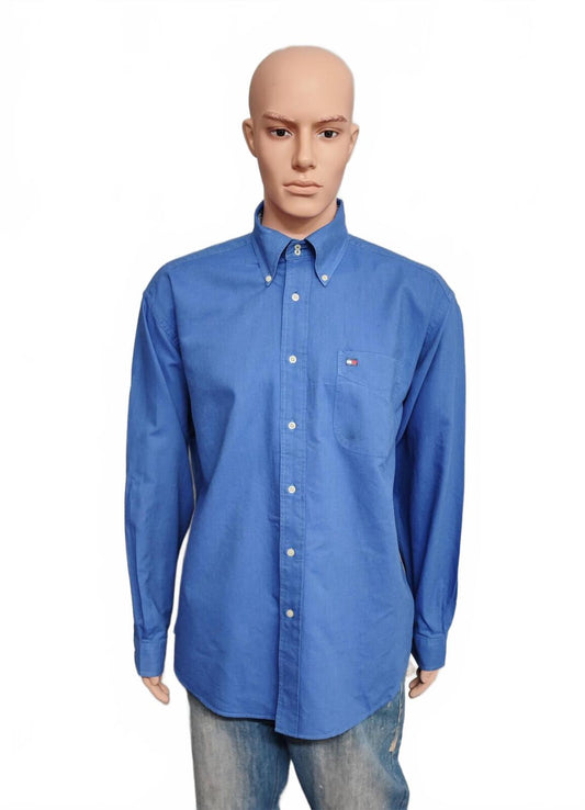 Vintage Tommy Hilfiger Plain Long Sleeve Shirt Light Blue Crest Men's Size XXL