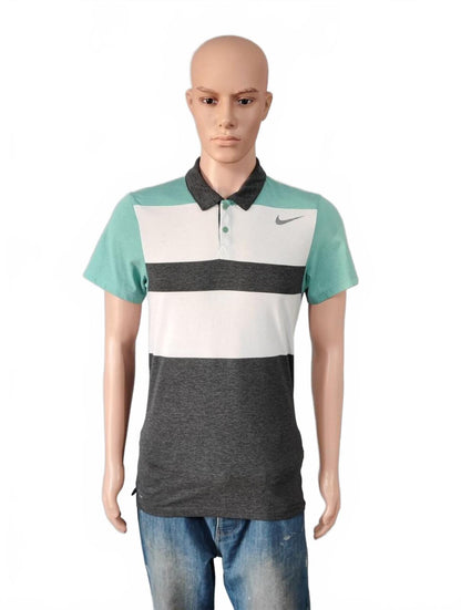 Vintage Nike Dri-Fit Polo Shirt Grey White Mint Green Retro Y2K Men's Size Small