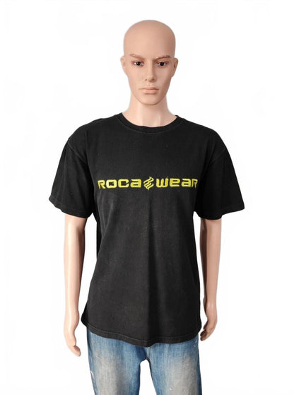 Vintage Rocawear Graphic T-Shirt Faded Black Retro Y2K Hip Hop Men's Size Large