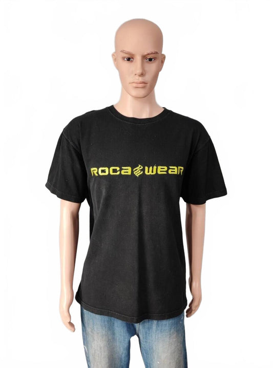 Vintage Rocawear Graphic T-Shirt Faded Black Retro Y2K Hip Hop Men's Size Large