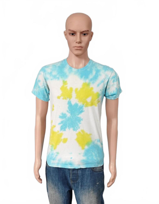 Vintage Hanes Psychedelic Tie Dye Graphic T-Shirt Blue Yellow Men's Size Medium M