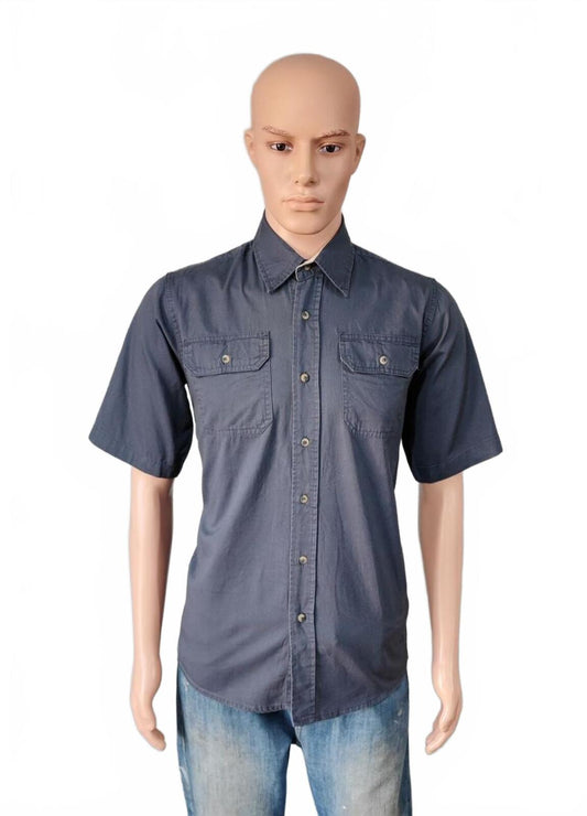 Vintage Wrangler Work Shirt Short Sleeve Navy Blue Utility Casual Men's Size S