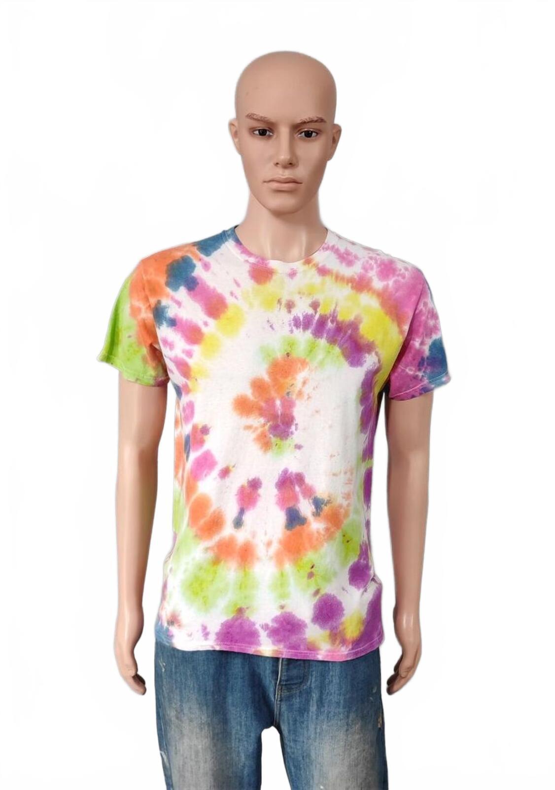 Vintage Hanes Rainbow Spiral Tie Dye T-Shirt Multicolour Retro Y2K Men's Size M