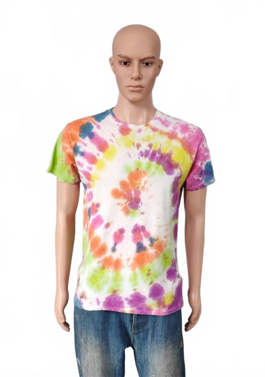 Vintage Hanes Rainbow Spiral Tie Dye T-Shirt Multicolour Retro Y2K Men's Size M
