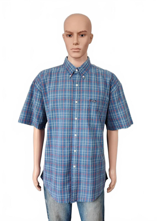 Vintage Chaps Ralph Lauren Checked Short Sleeve Shirt Blue Red Men's Size XXL