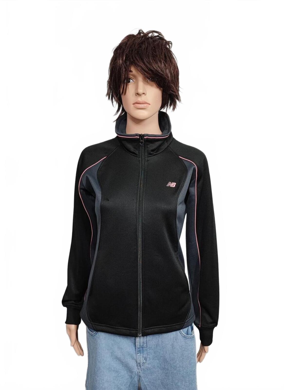 Vintage New Balance Plain Black Long Sleeve Zip Track Jacket Women Medium