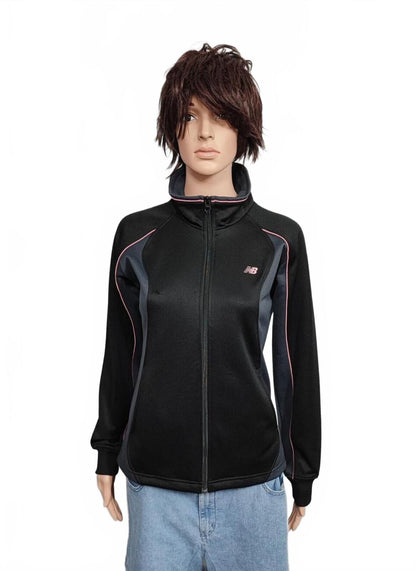 Vintage New Balance Plain Black Long Sleeve Zip Track Jacket Women Medium