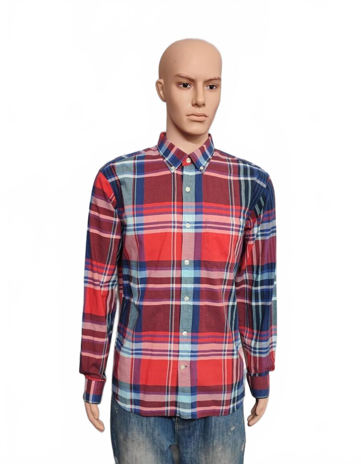 Vintage Old Navy Flannel Shirt Large Red Blue Checked Cotton Grunge Lumberjack