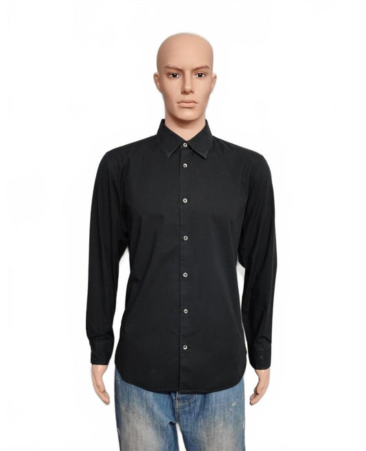 Vintage Calvin Klein Plain Black Long Sleeve Minimalist Shirt Men Size Large
