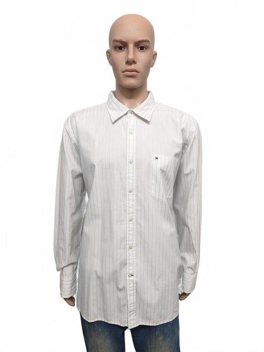 Vintage Tommy Hilfiger Striped Long Sleeve Shirt White Blue Men's Size XL