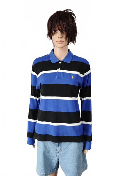 Vintage Polo Ralph Lauren Striped Rugby Shirt Blue Black White 90s Size Small S