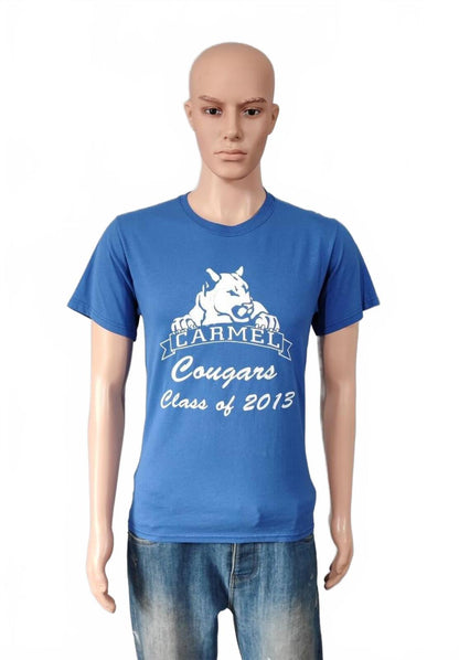 Vintage 2013 Carmel Cougars Graphic T-Shirt Faded Blue Retro Y2K Men's Size S