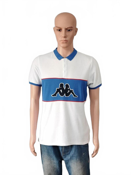 Vintage Kappa Sleeve Taping Polo Shirt White Blue Retro 90s Men's Size Small S