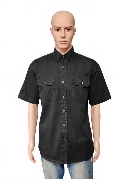 Vintage Wrangler Plain Work Short Sleeve Shirt Black Men's Size Large L