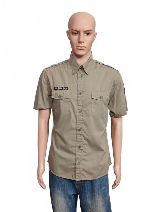 Vintage Quiksilver Utility Short Sleeve Shirt Khaki Tan Men's Size Medium M