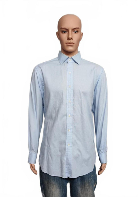 Vintage Polo Ralph Lauren Micro-Check Long Sleeve Shirt Light Blue Men Size XXL