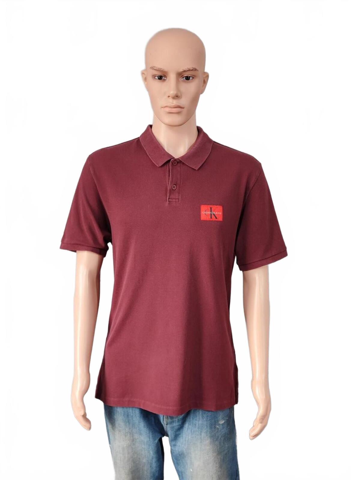 Vintage CK Calvin Klein Logo Polo Shirt Burgundy Maroon Retro 90s Men's Size L