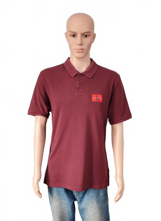 Vintage CK Calvin Klein Logo Polo Shirt Burgundy Maroon Retro 90s Men's Size L