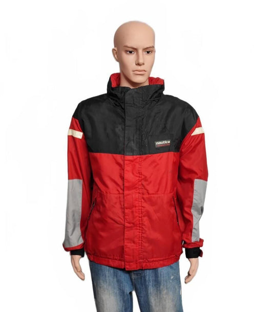 Vintage Nautica Competition Sailing Jacket Red Black Colour Block Men Size 3XL