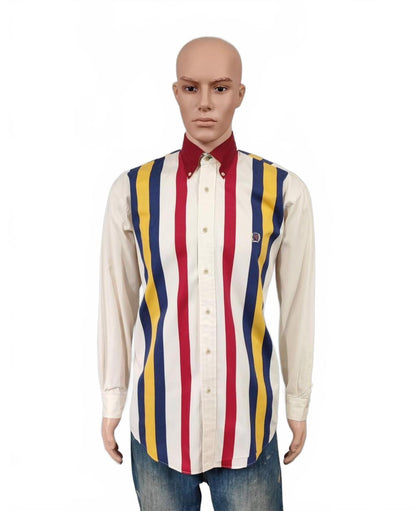 Vintage Tommy Hilfiger Striped Shirt XL Cream Red Blue Cotton 90s Y2K Oversized