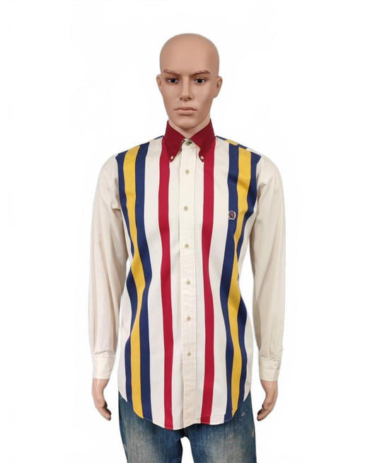 Vintage Tommy Hilfiger Striped Shirt XL Cream Red Blue Cotton 90s Y2K Oversized