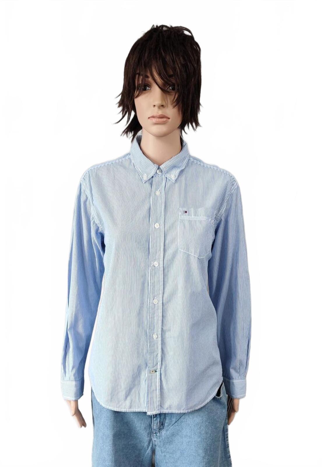 Vintage Tommy Hilfiger Striped Long Sleeve Shirt Blue White Classic Preppy M