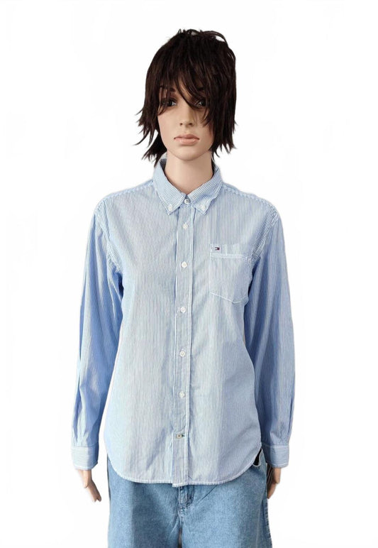 Vintage Tommy Hilfiger Striped Long Sleeve Shirt Blue White Classic Preppy M