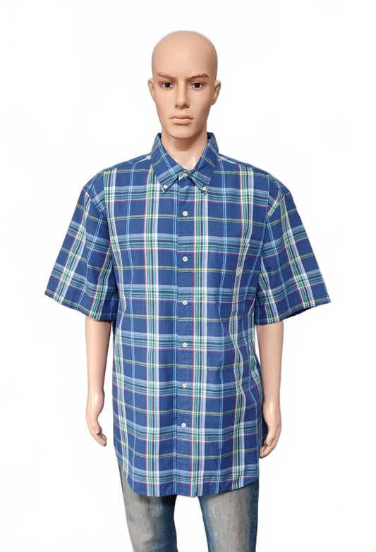 Vintage Chaps Checked Short Sleeve Shirt Blue White Gingham Men's Size XXXL 3XL