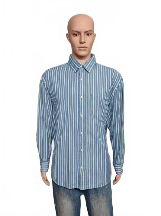 Vintage Old Navy Striped Long Sleeve Grunge Skater Casual Shirt Blue Men Size XL