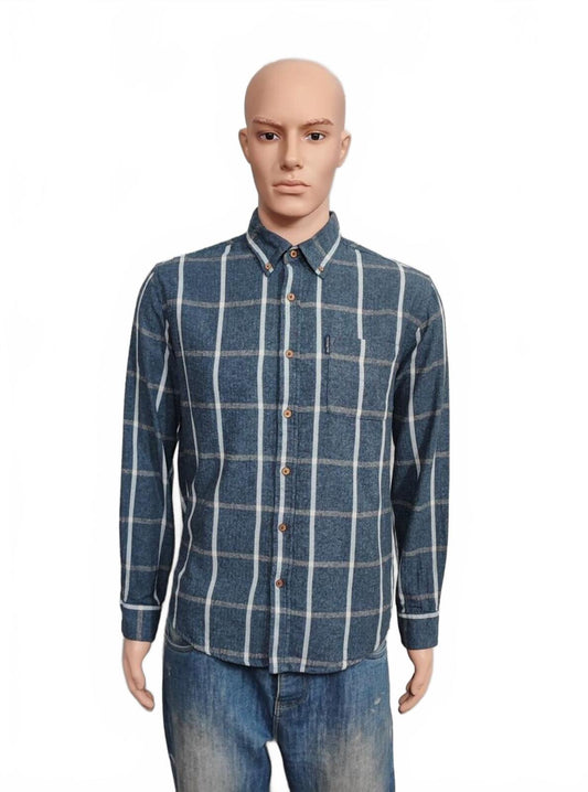 Vintage Ben Sherman Plain Long Sleeve Mod Button Down Shirt Blue Men Size Large