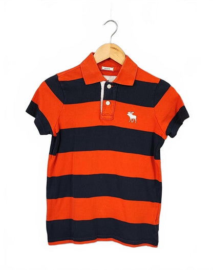 Vintage Abercrombie & Fitch Kids Striped Polo Shirt Orange Black Y2K Youth L 14