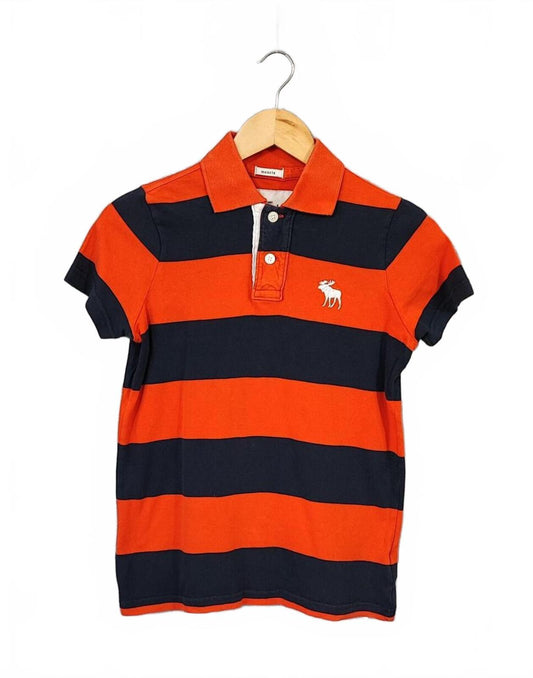 Vintage Abercrombie & Fitch Kids Striped Polo Shirt Orange Black Y2K Youth L 14