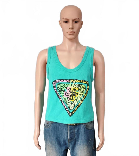 Vintage Ocean Pacific OP Surf Vest Tank Top Faded Green Men's Size S