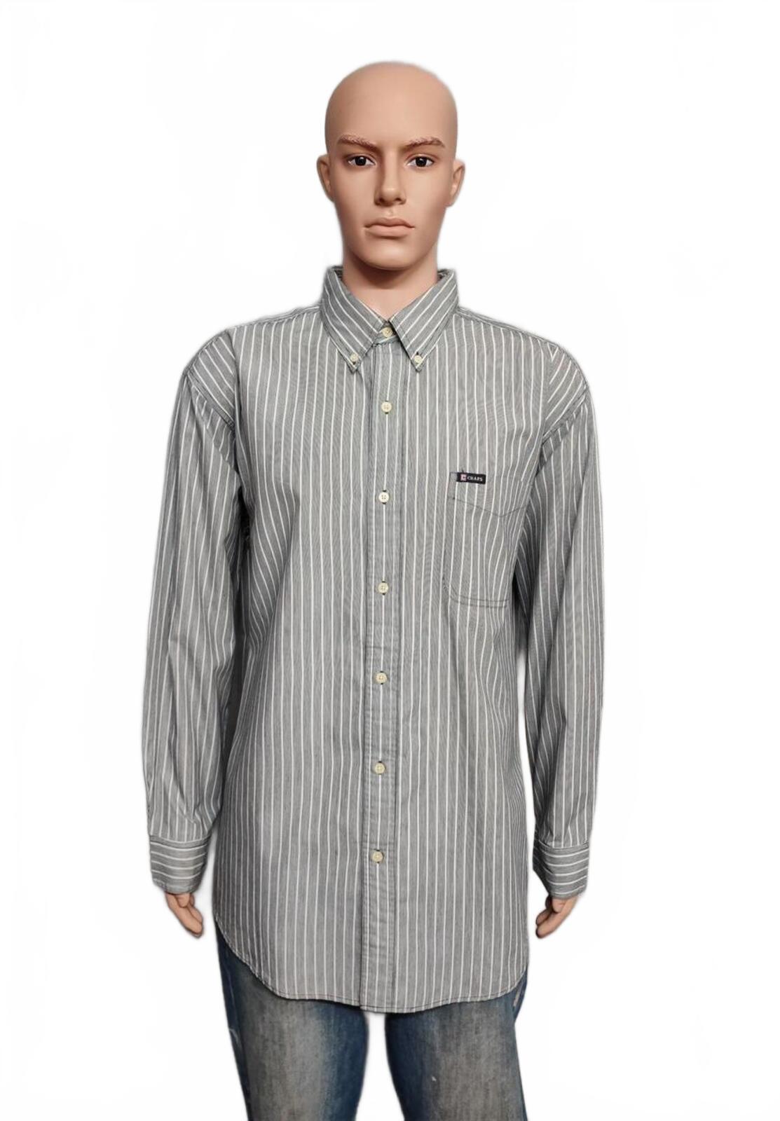Vintage Chaps Striped Long Sleeve Shirt Grey Navy Men's Size XXL Big & Tall
