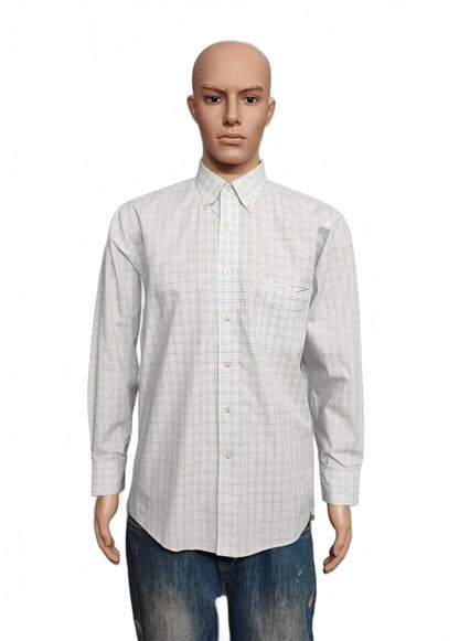 Vintage Chaps Checked Long Sleeve Easy Care Preppy Shirt White Men Size Large