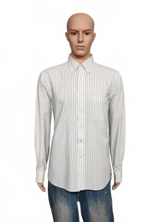Vintage Chaps Striped Long Sleeve Crest Logo Preppy Casual Shirt Men's Size L