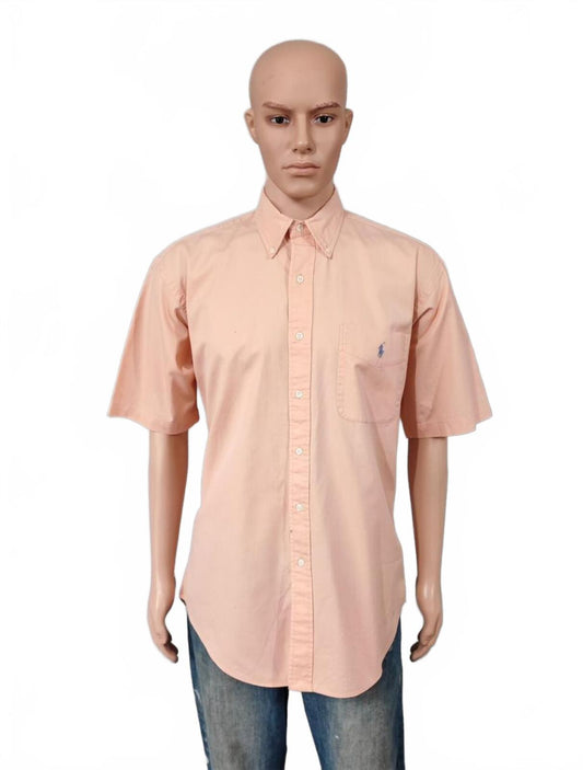 Vintage Polo Ralph Lauren Plain Short Sleeve Preppy Shirt Orange Men Size XL