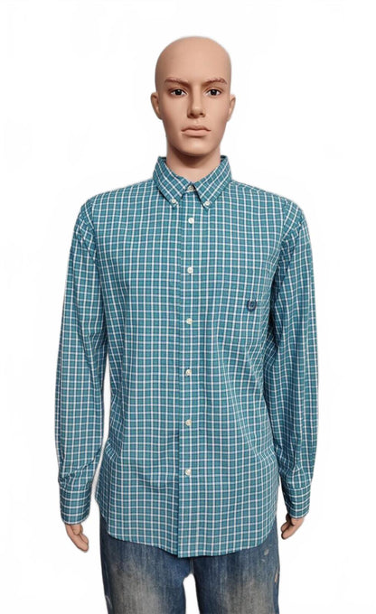 Vintage Chaps Checked Long Sleeve Plaid Preppy Casual Shirt Turquoise Size XL