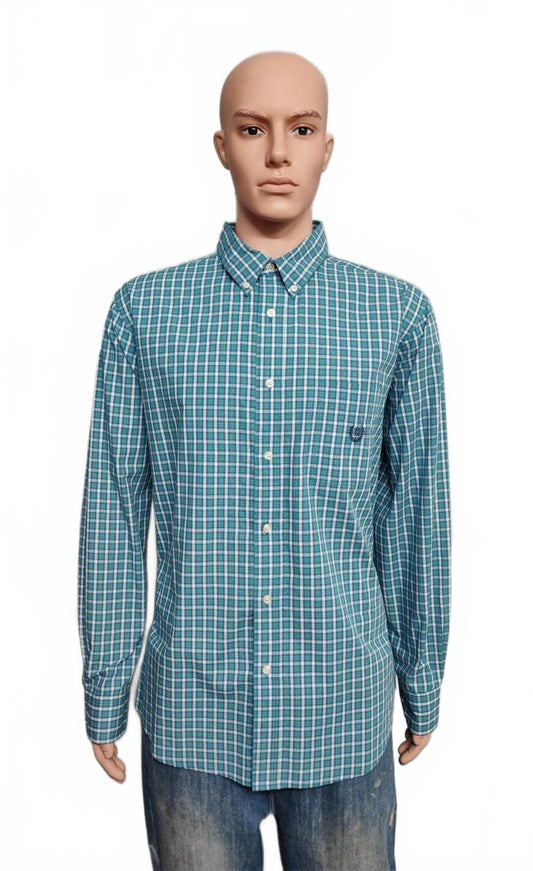 Vintage Chaps Checked Long Sleeve Plaid Preppy Casual Shirt Turquoise Size XL