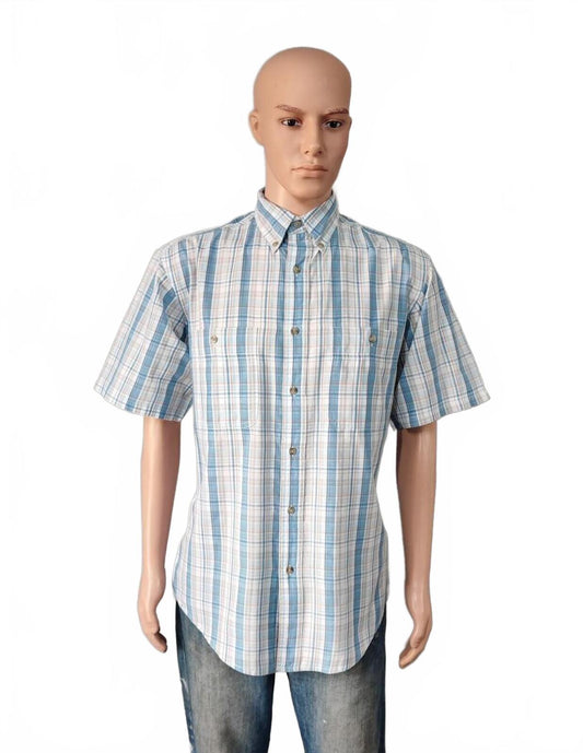 Vintage Wrangler Rugged Wear Checked Short Sleeve Shirt Retro 90s Men's Size L